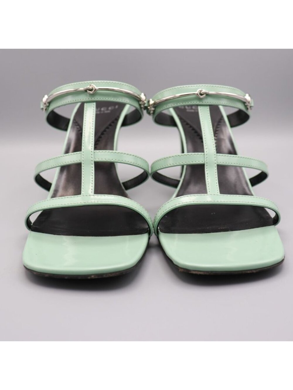 Gucci Regent Pacific Green Leather Slim Horsebit Sandals 38.5 8.5 Square Toe - Picture 8 of 14